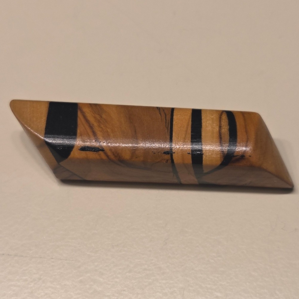 Handmade Wood Wooden Geometric Pin Brooch Vintage Brown Black Asymmetrical Art
